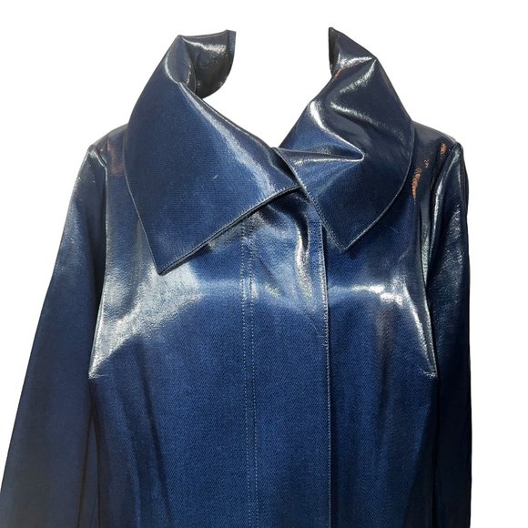 Show stopper! Per Se by Carlisle Blue Coated or Waxed Denim Topper Coat … - Picture 2 of 12